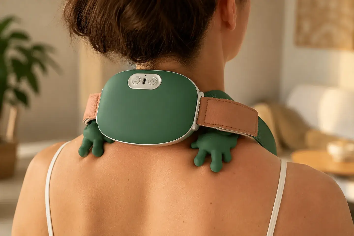 Le due teste di massaggio appoggiate ai lati della colonna, sul trapezio